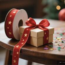 1pc 2.5cm*5/10 Yards Christmas Gold Foil Star Velvet Ribbon Gift Box Packaging, Home Party Decoration Home Decor Christmas Decorations Room Decor Winter