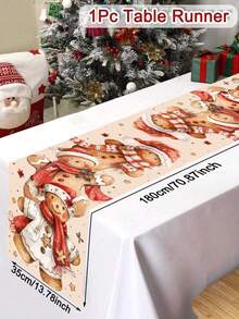 1 pièce Chemin de table bonhomme de neige de Noël, 35*180cm Chemin de table en polyester avec deux bonhommes de neige portant des écharpes rouges, motif sapin de Noël et cadeaux de Noël sur fond rouge. Joyeux Noël. Convient pour les décorations de table de cuisine et de restaurant à Noël, cadeaux et décorations de Noël. - Multicolore - Voir 13