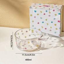 1 pieza Taza de vidrio con diseño de estrella colorida, diseño de caja de regalo exquisito y único, taza de gran capacidad para café, bebida, jugo, desayuno, leche, tazón para postre, tazón para helado, adecuado para cocina, habitación, comedor, vajilla, verano, océano, una taza de café, vidrio, taza, tazón, regalo de cumpleaños, regalo de Acción de Gracias y Halloween, regalo de regreso a la escuela