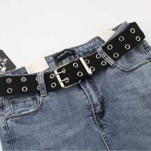 1 条街头风格时尚双扣帆布和皮革腰带，别致镂空休闲牛仔腰带，男女款个性化街头和学院风格，适合年轻人 - A - 查看 4