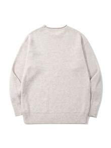 Autumn Back To School Men's Loose Fit Solid Color Minimalist Unisex Round Neck Pullover Long Sleeve Knit Sweater Top - Grey - View 7