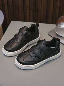 1 Paar neue Kinderschuhe, schwarze Schuhe für Mädchen, bequeme Mädchen-Sportschuhe mit rutschfester Sohle, weiße Schuhe für Schüler, Jungen-Schuhe mit Klettverschluss, PU-Leder Jungen-Schulschuhe, schwarze Schuhe für Jungen, weiße bequeme Schulschuhe für Jungen, Urlaubsschuhe für Jungen - Schwarz - Übersicht 1