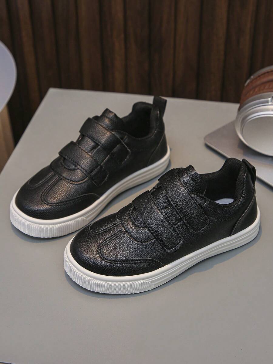 1 Paar neue Kinderschuhe, schwarze Schuhe für Mädchen, bequeme Mädchen-Sportschuhe mit rutschfester Sohle, weiße Schuhe für Schüler, Jungen-Schuhe mit Klettverschluss, PU-Leder Jungen-Schulschuhe, schwarze Schuhe für Jungen, weiße bequeme Schulschuhe für Jungen, Urlaubsschuhe für Jungen - Schwarz - Übersicht 1