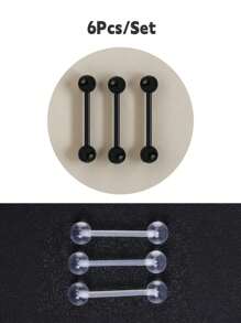 3/6件装透明黑白亚克力UV柔性舌钉，乳白色美甲多功能穿刺钉，时尚朋克极简风格，适合日常佩戴和派对，男女通用