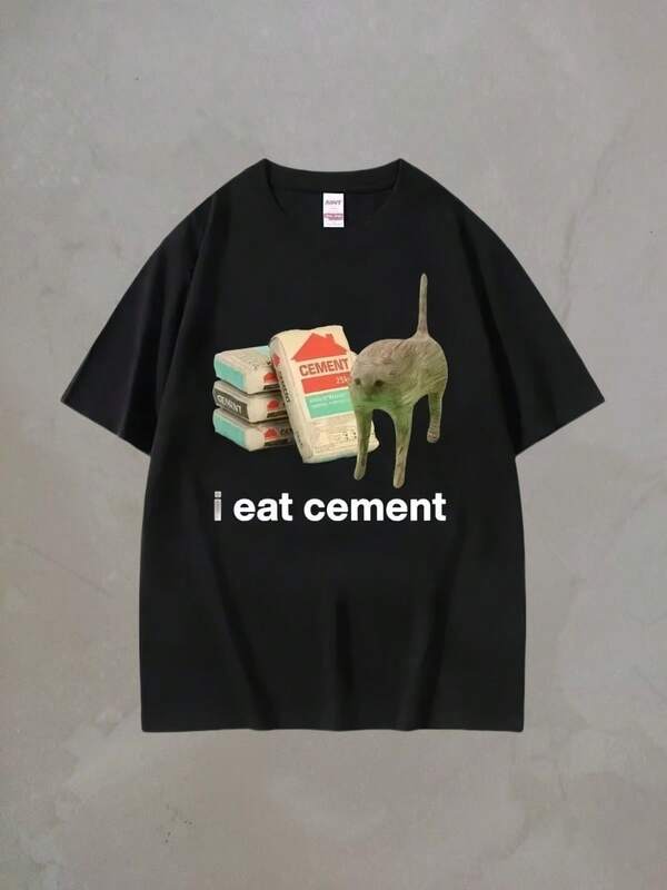 2025 I Eat Cement Cursed Cat Funny Meme Women's Fashion Humorous Short Sleeve Tshirt Style High Quality Top