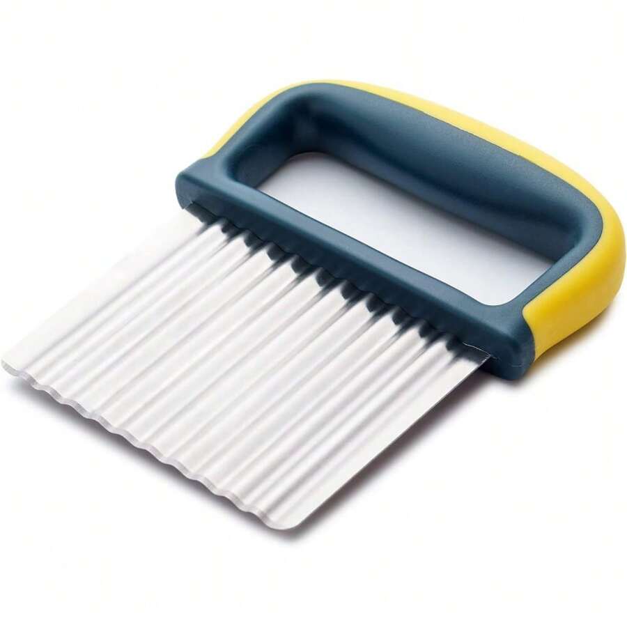 Stainless Steel Crinkle Cutter Knife With Ergonomic Handle, Multi-Purpose Wave Blade For Potatoes Carrots Vegetables, Rust-Proof Kitchen Tool For Home Camping Party Food Prep (Yellow)