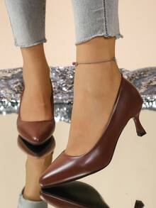 New Versatile Chic Fashionable Elegant Glossy High Heels, Suitable For Parties, Commuting, Weddings, School, Vacation - Brown - View 5