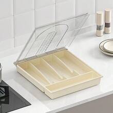 1 件厨房用具收纳盒，餐具收纳盒，带隔层和盖子，塑料防尘架，不含餐具 - 彩色 - 查看 6