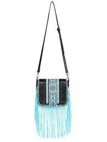 女士手提包，时尚斜挎单肩包，波西米亚复古几何印花单肩包，小众多功能休闲日常旅行通勤街头度假黑色 - 黑色 - 查看 3