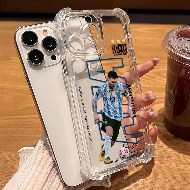 Un estuche de teléfono minimalista con tema de fútbol compatible con modelos de  16, 15, 14, 13, 12, 11 Pro Max, X, XR, XS Max, 8 y 7 Plus, con un respaldo transparente suave para protección contra caídas. - Color mezclado 1 - Añade 2