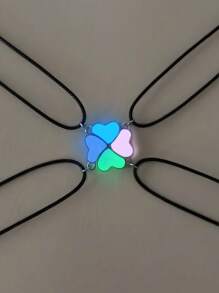 ATLVXJL 4pcs/Set Glow-In-The-Dark Friendship, Sibling, Heart & Clover Puzzle Pendant Necklace Set, Casual Jewelry Suitable For Daily Wear And Holiday Gift - Multicolor - View 1