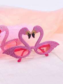 1pc Unisex Flamingo Beach Party Sunglasses, Selfie Prop Flamingo Hawaiian Decorative Glasses, Creative Flamingo Shaped Costume Glasses Halloween