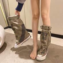 [Local Delivery][Quick Arrival] New Khaki Women's Casual Shoes Canvas Shoes Letter Graffiti Canvas Boots Women's Boots Pile Boots Niche Design Box Packaging - Màu Khaki - Xem 5
