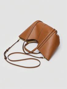 1 件新款纯色 PU 时尚托特包，女士手提包，单肩包，简约通勤多功能大容量手提包，高品质时尚女学生单肩包 - 棕色 - 查看 7