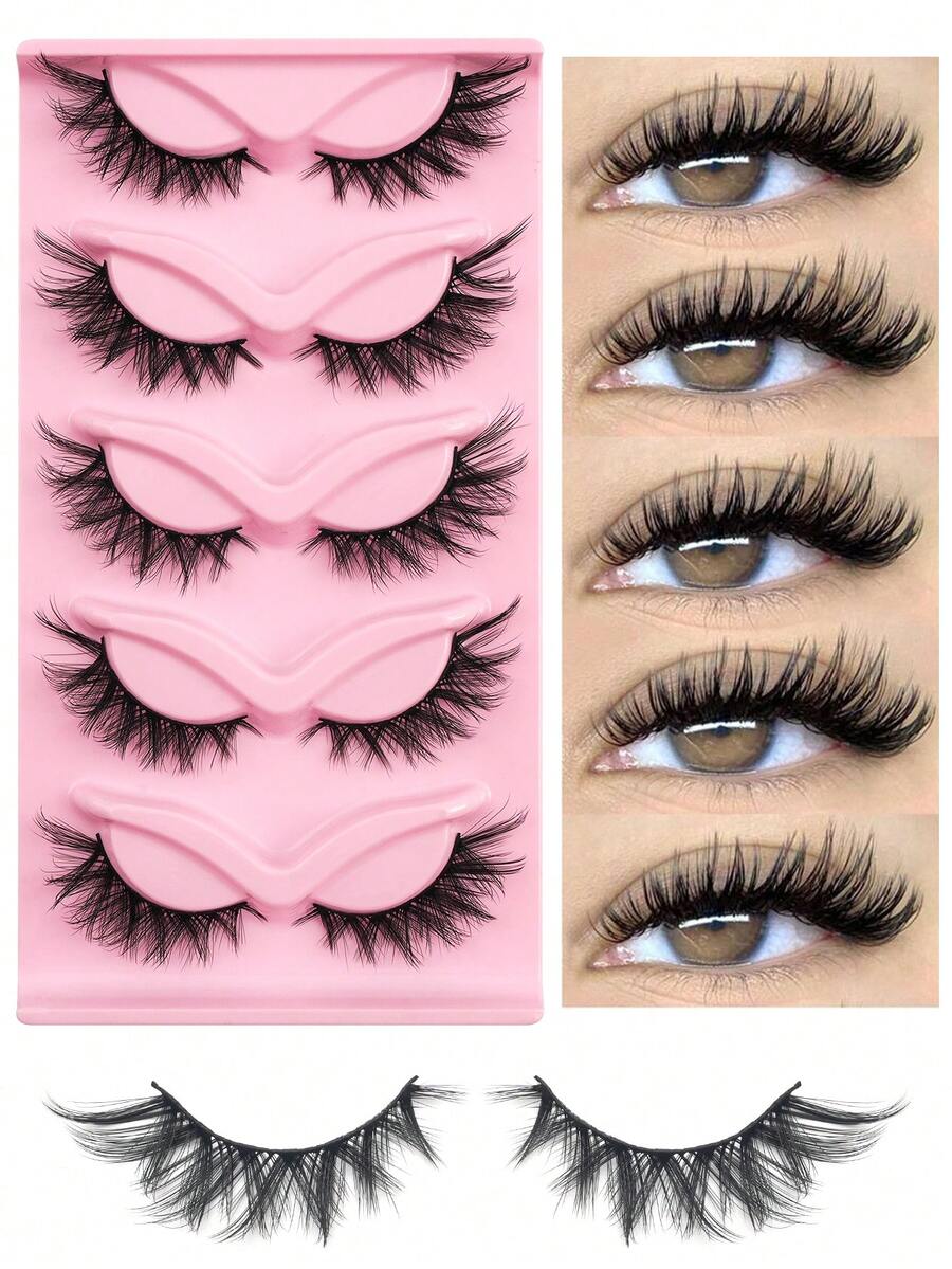 5 Pairs Cat Eye Eyelashes Fox Eye Lashes Faux Mink Lashes Fluffy Strip False LashesNatural Look Eyelashes Lash Extension Makeup