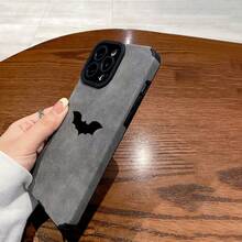 For IPhone 11, 12, 13, 14, 15, 16 Plus Pro Promax XSMAX XS/ X Faux Leather Patch Case, High-End Fashion, Bat Motif,Suitable For IPhone 17 Air - 灰色 - 查看 3