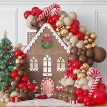 136/138 piezas Juego de Globos Navideños, Guirnaldas de Arco de Globos Rojos y Marrones, Piruletas, Bastones de Caramelo, Feliz Navidad, Decoraciones de Fiesta de Año Nuevo e Invierno