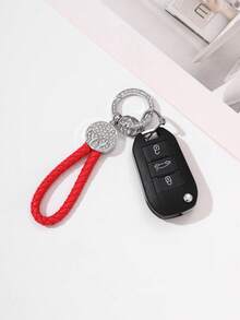 1pc Rhinestone Leather Keychain, Deer Horn Design Meaning "With You All The Way", Available In Black, Dark Brown, Blue, Light Brown, Pink, Rotatable Silver Head, Zinc Alloy Material, Minimalist, High-End, Suitable As Small For Friends And Family Halloween Accessories Teachers Day Christmas Gift Ideas Bag Accessories Lanyards With Id Holder Car Accessories Bag Charms