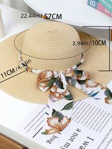1 pièce Chapeau de paille à large bord avec nœud papillon pour femme, chapeau de soleil pliable pour les vacances, protection UV, port quotidien