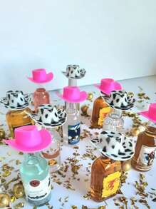 12 件微型可爱娃娃帽 - 迷你派对帽、塑料迷你牛仔帽、女士牛仔帽、工艺品、西部帽、玩具娃娃派对配件、娃娃屋装饰道具（棕色、白色、粉色、黑色）返校情人节