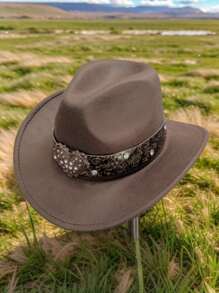 1 pièce Chapeau melon en feutre avec un cœur en métal et des cristaux, élégant et convenant pour les voyages, les fêtes, les soirées de cowboy western et l'usage quotidien pour Halloween et la Saint-Valentin