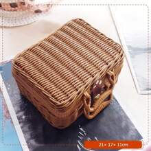 Portable PP Basket Baskets, Picnic Storage Basket, Retro Basket Suitcase, Handwoven Gift Box, Cosmetic Organizer Boxes For Small Items - 白色 - 查看 3