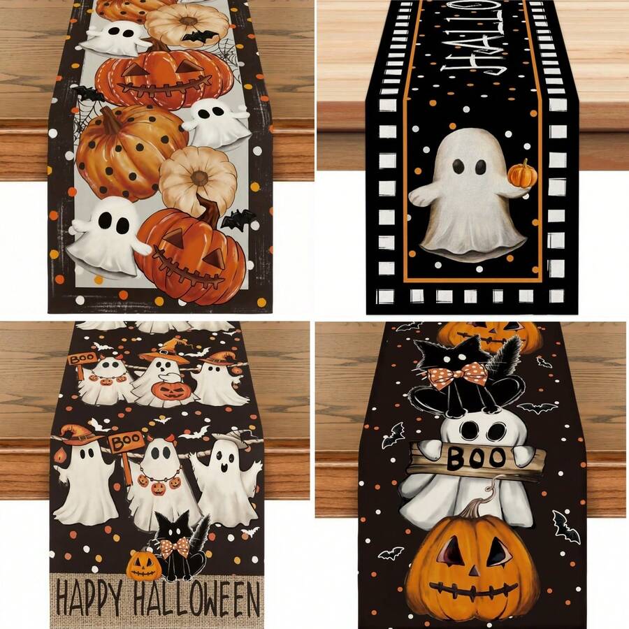 1pc Halloween Pumpkin Lantern Ghost Spider Web Black Cat Runner, Polka Dot Holiday Indoor/Outdoor Desktop Decoration, Holiday Kitchen Dining Table Decor, Home Party Decoration, Home Decor, Halloween Decoration, Autumn Decoration, Room Decoration, Autumn Decoration - Multicolor - View 1