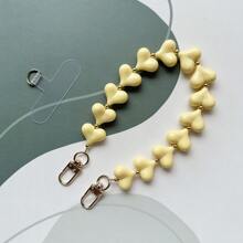 Fashion Solid Color Acrylic Peach Mobile Phone Lanyard Valentine's Day Heart Handmade Beaded Phone Strap