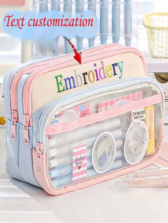 1pc Customizable Large Capacity Pencil Case - Pencil Box, Stationery Bag, Embroidered Name Available, Suitable For Office, School Supplies Storage, Fashion Zipper Bag, Transparent Design Storage Bag, Back To School Gift,Multi-Functional,Ornamental,Reusable,Modern,Colorful,Cute,Vintage,Cartoon,Kawaii,Custom,Personalized,Unique,Customized,Workers,Clients,Students,For Business/Work/Office,For School,Multi-Functional,Ornamental,Reusable,Modern,Colorful,Cute,Vintage,Cartoon,Kawaii,Custom,Personalized,Unique,Customized,Workers,Clients,Students,For Business/Work/Office,For School