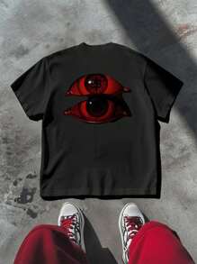 Graphic Tee Casual T Shirt Double Printed Red Eyes Dollar Sign 100% Cotton - 黑色 - 查看 3