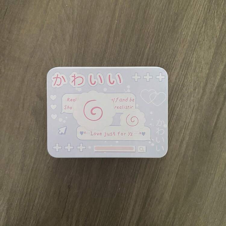 新款金属长方形空铁盒，卡通高颜值横式收纳猫板，照片卡架，首饰收纳贴纸收纳桌面收纳盒文具，学校用品，返校 - 粉色 - 查看 8