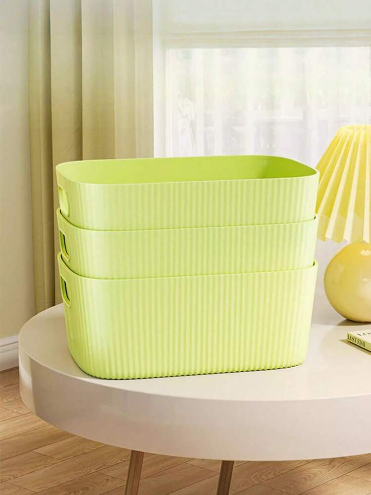 Available In 1/2/3-Packs In Milk Yellow, White, And Green For Desktop Storage. Suitable For Storing Cosmetics, Miscellaneous Items, Snacks, Toys, Etc. Also Suitable As Storage Baskets, Office Desk Organizers, Rectangular Storage Baskets, Or Office Organizer Boxes. Three Sizes Available. - Multicolor - View 9