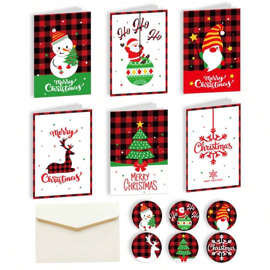 8pcs/Set Fashionable & Elegant Christmas Greeting Cards, Gift Cards, Christmas Greeting Cards With Stickers And Envelopes, Creative & For Holiday Blessings, Christmas Decorations, Gift Cards (Assorted Styles)