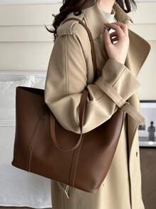 Retro minimalistisk chic pendlarväska för kvinnor, axelväska med stor kapacitet, ny ankomst 2024 - Brun - Visa 5