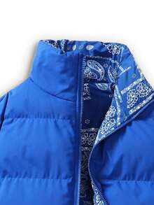 Áo khoác nam, áo gió cổ đứng có thể đảo ngược, áo khoác đệm dày in hoa hạt điều giản dị cho mùa thu/đông - Màu xanh lam - Xem 6