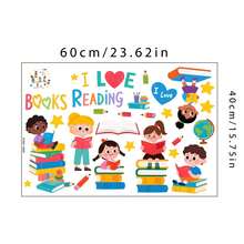 1pc Rainbow Children Reading Together Wall Sticker "We Rise By Lifting Others" Baby Room Bedroom Kindergarten Decor Self-Adhesive Wall Paper - Multicolor - View 8