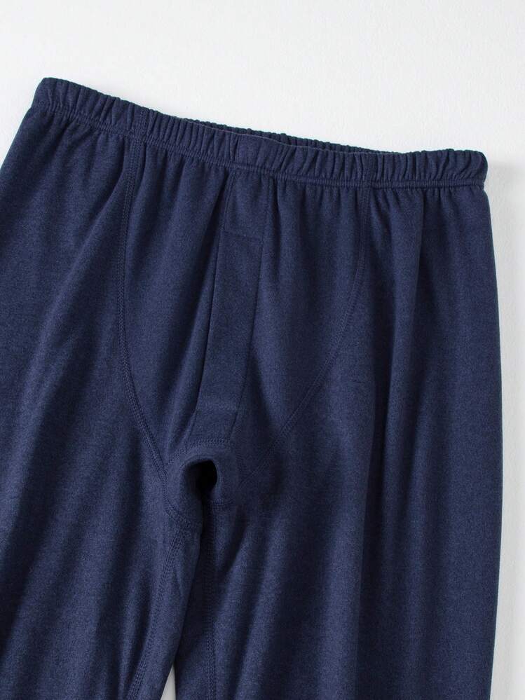 2 件男士圆领长袖 T 恤 + 裤子，温暖休闲内层羊毛运动衫上衣和下装，适合秋冬季 - 藏蓝色 - 查看 7