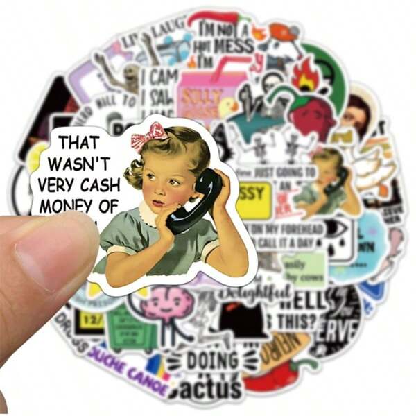 50-Pack Funny Snarky Meme Stickers Bulk Set - Waterproof Vinyl Sarcastic & Humorous Decals For Laptop/Water Bottle/Hard Hat/Bike/Skateboard/Suitcase/Helmet - Creative Graffiti Stickers Pack For Teens & Adults