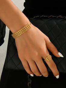 1pc Fashionable Casual Versatile Hollow Floral Bracelet & Ring Set For Women