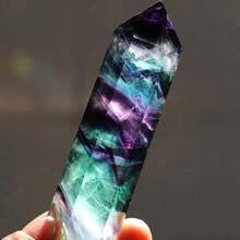 CUPIDCRYSTAL 1pc Vibrant Natural Fluorite Crystal Dots - Loose Gemstone Colorful Stripe Pattern, Hexagonal Wand Shape, Quartz Crystal Stone, 2.76 - 4 Inches In Size,Crystals And Stones