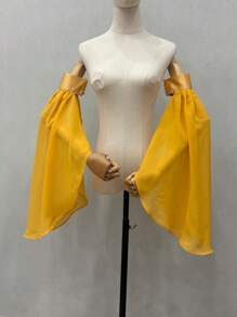 1pc Black Chiffon With Puff Sleeves & Grim 2 Elastic For Halloween Party Bride Sleeve Accessory