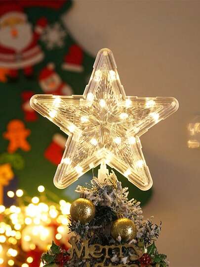 1 件圣诞树顶星形装饰，圣诞树 LED 灯，圣诞树顶星形挂饰，塑料五角星装饰，圣诞树顶饰，适用于圣诞树场景装饰、家居装饰、房间装饰、卧室装饰、节日派对装饰