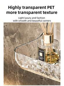 1pc Punch-Free Transparent Plastic Wall-Mounted Bathroom Storage Rack, Strong Load-Bearing Capacity, Durable And Drainable, Suitable For Toiletries And Cosmetics, Easy To Install, Suitable For Bathroom And Kitchen Use, Light Luxury And Fashion, Round And Beautiful Bathroom - Multicolor - View 7