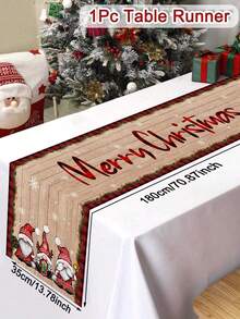 1pc Merry Christmas Table Runner, 35*180cm Polyester Table Runner With Retro Style Christmas Gnome Santa Claus Red Flower Christmas Ball Design, Suitable For Christmas Party Table Decoration, Happy New Year 2026, Christmas Decoration Supplies, Best Christmas Gift