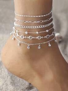 6pcs Minimalist Crystal Element Beach Anklet Set, Versatile Fashion Accessory Gift For Women & Girls, Ideal For Beach Vacation - Multicolor - View 6