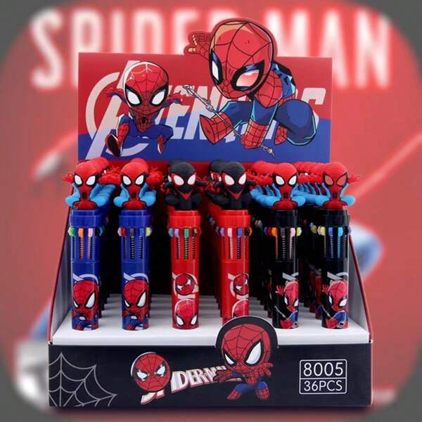 Marvel Marvel 1st/36st Spider-Man balpen, stripboekset, schattige 10 kleuren 0,5 tekenhandleiding leerstationery prijzen studentennotitieboek pen kleurenpen terug naar school seizoen dag cadeaus kunst en knutselen halloween kerstmis