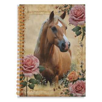 1 件马术主题螺旋笔记本，棕色马和粉红玫瑰花卉图案，非常适合记录想法和梦想，是送给马术爱好者的理想礼物，独特的纪念品计划器，马术爱好者的礼物