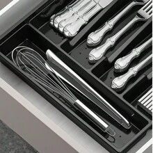 1 件厨房用具收纳盒，餐具收纳盒，带隔层和盖子，塑料防尘架，不含餐具 - 彩色 - 查看 4