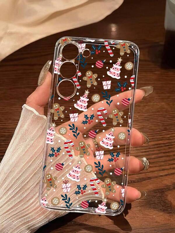 1 pezzo Custodia morbida per telefono con design di albero di Natale, fiocco di neve, omino di pan di zenzero, compatibile con , Honor, Redmi, Galaxy A04e/12/A13/A14/A34/A50/A52/A53/A54/S21/S22/S23/S24/S25/S25Ultra, 6A/7A/8A, 12T/13T