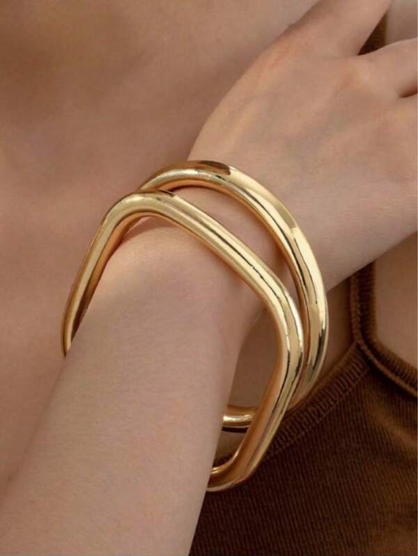 1 Set Of 2pcs Minimalist Smooth Bangle Bracelet Set, Fashionable & Versatile, Suitable For Daily Wear, & Retro Style